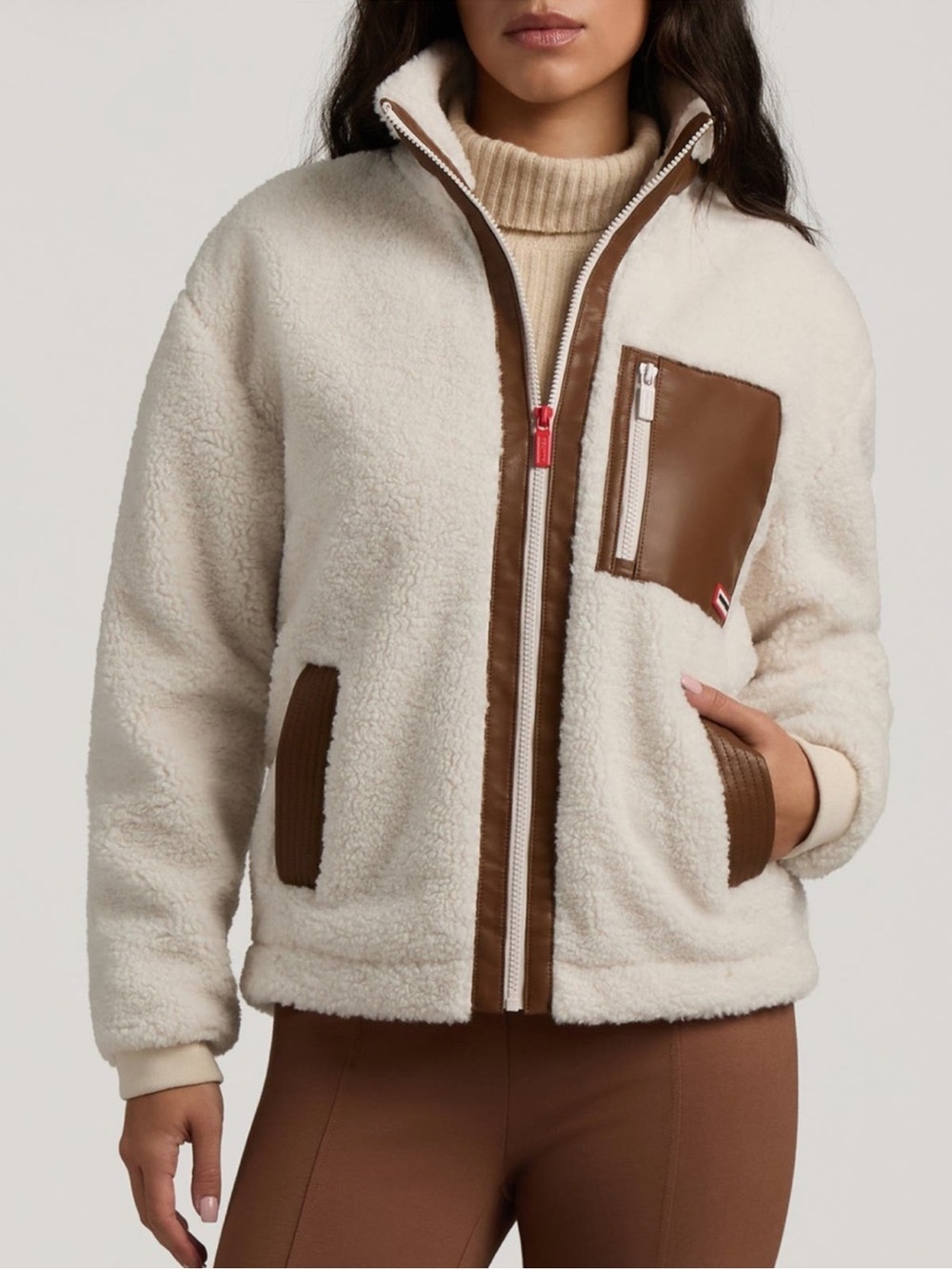 Hunter Cream Sherpa Jacket with Brown Trim